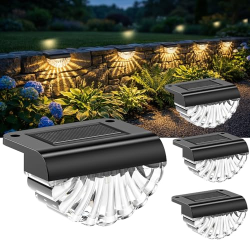 Solar Wandleuchte Aussen,4er-Set Solarleuchten für den Außenbereich IP65 wasserdicht, 3000K warmweiß, automatischer Schalter Solarlampen für Außen, Gartenzaun, Terrasse, Balkon und Pool