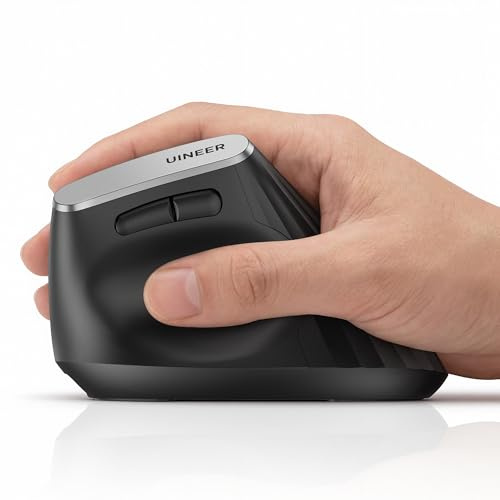 Uineer Mouse Verticale Ergonomico Wireless Ricaricabile | 2,4 GHz con Ricevitore USB, USB-C, 4 Livelli DPI fino a 2400, Click Silenzioso, Compatibile con PC, Mac e Laptop