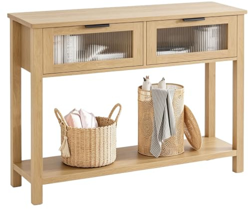 AffinityFurn Console d'Entrée avec Verre Fluté et Tiroir de Rangement, Finition en Bois Clair, Idéal pour l'Entrée, Le Couloir ou Le Salon