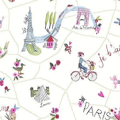 Arthouse Paris with Love Painting Pattern Wallpaper Glitter Motif Eiffel Tower Roses (White 696105)