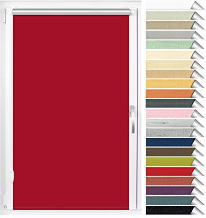 EFIXS Thermorollo Mini - 17 mm - Breiten: 40-100 cm - Höhen bis 220 cm - Hier: 90 cm x 150 cm (Stoffbreite x Höhe) - rot (068) - OHNE Bohren & verstellbare Klemmträger & Magnete