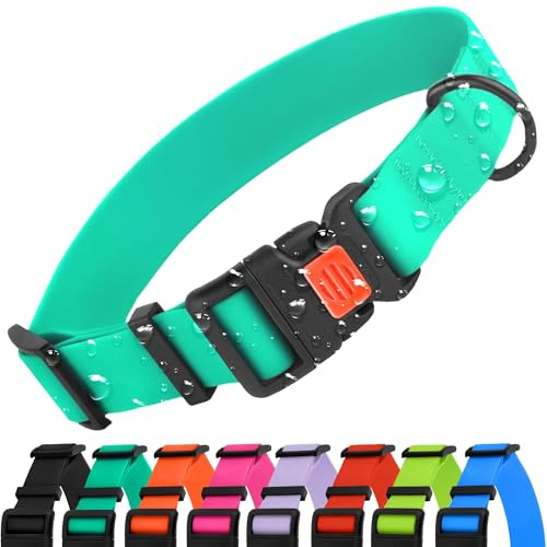 CollarDirect Waterproof Dog Collar - Silicone, Plastic Collar, Odor-Resistant, Easy to Clean, For Large, Medium, Small Dogs - Adjustable Collar with Breakaway Buckle (Neck Fit 10-13, Mint Green)