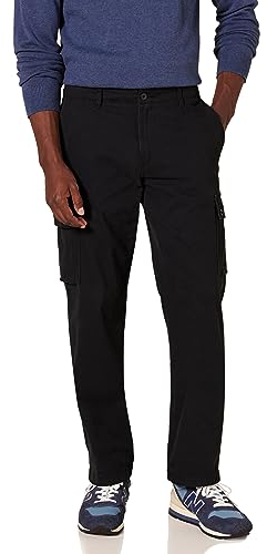 Amazon Essentials Herren Gerade geschnittene Stretch-Cargohose (erhältlich in Big & Tall), Schwarz, 32W / 32L