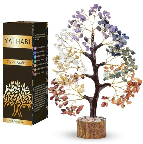 YATHABI Décoration d'arbre de Vie à 7 Chakras – Arbre en Cristal – Décoration Feng Shui – Bonsaï en Cristal – Arbre en Pierres précieuses – Pierres précieuses et Cristaux – Arbre Spirituel – Pierres