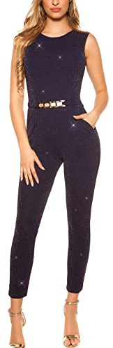 Koucla Damen Overall Jumpsuit Playsuit mit Schnalle (Marine (Glitzer), S)