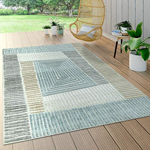 Paco Home Outdoor Teppich Wetterfest Wohnzimmer Balkon Küche Orientalisch Ornament Skandinavisch Geometrisches Muster 3D Effekt Modern, Grösse:160x230 cm, Farbe:Beige