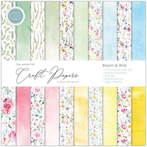 Craft Consortium Double-Sided Paper Pad 12X12 30/Pkg-Bloom & Wild, 20 Designs -CCPAD009