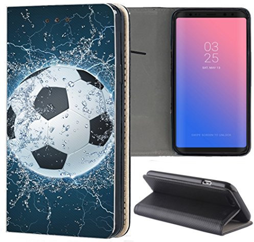 KX-Mobile Apple iPhone 6 / 6s Hülle - Handyhülle für Apple iPhone 6 / 6s - Handycover aus Kunstleder Motiv 1391 Fussball Fußball Schwarz Weiß Blau Schutzhülle Smart Klapphülle Case