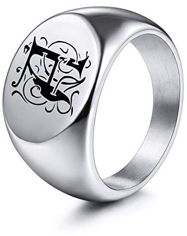 MeMeDIY Personalisierter Gravierter Anfänglicher Monogramm-Oval-Siegelring für Männer Frauen Jungen Anpassen von Edelstahl-buchstabenringen Valentinstag-geschenkschmuck, Bündel Ringgrößeneinstellern