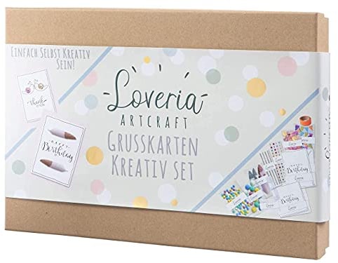 Loveria Grußkarten Kartenbastelset für Erwachsene zum Selbst Gestalten - 16 hochwertige Karten, Umschlag, Sticker, kreative Einladungen basteln