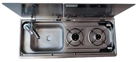 Clearcut - Generic Silver Stainless Steel RV-Functional Sink with Hob - 16x18 to 24x18 inches - Campervan and Motorhome