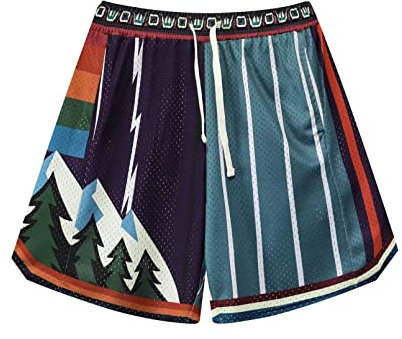 BOOMLEMON Herren-Basketball-Shorts, Fitnessstudio, Training, athletische Shorts, Netz-Grafikdruck, Laufhose, Waldgrau, X-Klein