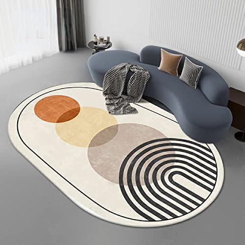 Tappeti Design Oval Designer Teppich Oval Kurzflor Teppiche Nordischer minimalistischer moderner Modekreis, Waschbar Küchenteppich Oval 60x120cm