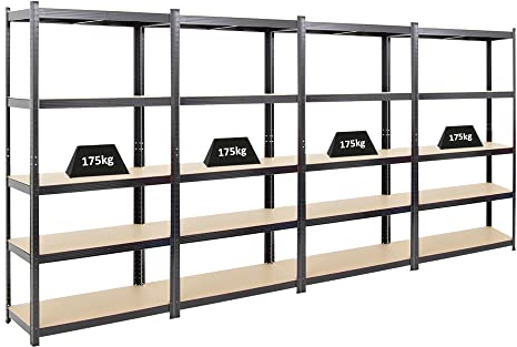 PROREGAL Mega Deal 4X Schwerlastregal Ragnar 180x90x40 cm mit Fachlast 175kg Schwarz Garagenregal Kellerregal Werkstattregal Lagerregal Steckregal