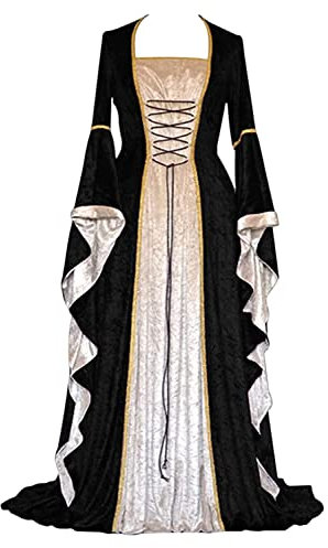 Feynman Abito da Donna in Stile Medievale con Maniche a Tromba, Vestito Lungo in Stile Rinascimentale, rétro, Adatto per Carnevale, Halloween, Feste e Come Costume da Principessa, Nero, L
