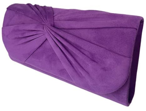 LeahWard Women's Suede Wedding Clutch Bag Large Bow Soft Handbags Evening Purse (Purple L)