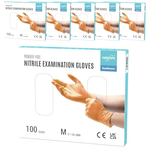 EUROPAPA® 500x Einweghandschuhe Nitrilhandschuhe puderfrei Untersuchungshandschuhe EN455 EN374 latexfrei Einmalhandschuhe Handschuhe in Gr. S, M, L & XL verfügbar (Orange, M)