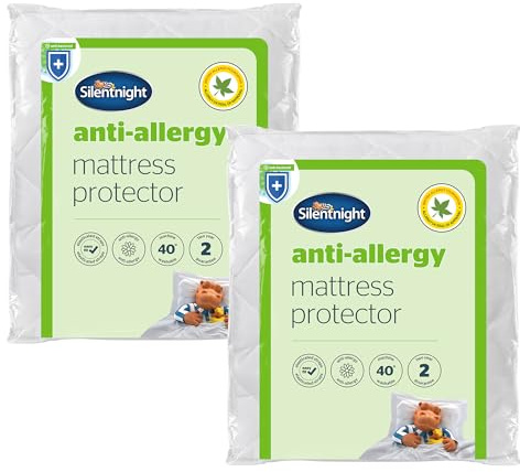 Silentnight Anti Allergy Mattress Protector - Ideal for Allergy and Asthma Sufferers Protecting Against Bacteria and Dust Mites - Bed Cover Pad with Fit Straps, Machine Washable, 2 Pack, Small Double