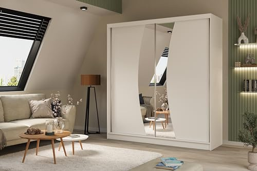 ALTDECOR Schwebetürenschrank mit Spiegel VOXI - 200x216 | Garderobenschrank mit viel Stauraum, Vielseitiger, Schrank, Kleiderschrank