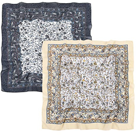 K-Elewon 27.5” Women Medium Square Scarf Head Scarf- 2PCS Neck Scarf Hair Scarf Head Sleeping Wraps Scarfs for Women H07-08