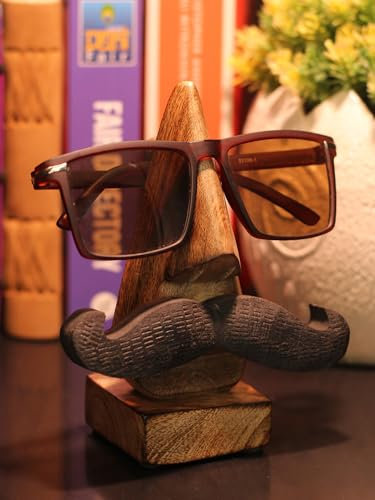 ArtistryBazaar Brillenhalter aus Holz, 15,7 cm, witzige Nase und Schnurrbart, handgefertigt, für Zuhause, Büro, Dekoration, Desktop-Display, Zubehör, einzigartige Geschenkideen