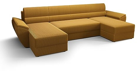 ALTDECOR Ecksofa in U-Form mit Schlaffunktion und Bettkasten Corner Sofa Bett Eckcouch Couch L-Form Schlafcouch Ausziehbar Wohnlandschaft Schlafsofa Cauchsofa - REB-U2-321x140x88cm Gelb