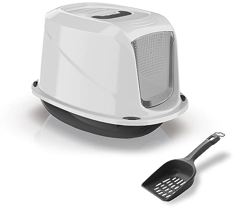 PATAM lettiera per gatti coperta con maniglia, filtro antiodore e paletta omaggio 45 cm x 36 cm x 31.5 cm Made in Italy – Comfort Mini Grigio