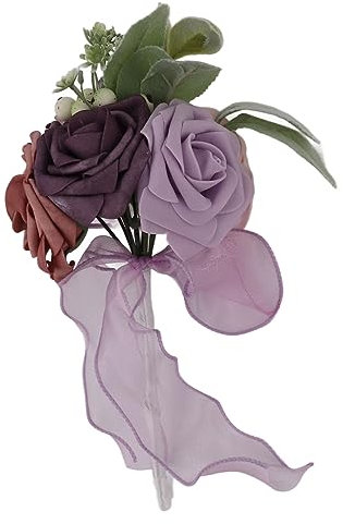 HEEPDD Romantischer Brautstrauß, Umweltfreundlicher, Lebensechter Rosen-Hochzeitsstrauß aus Natürlicher Kunststoff-Kunstseide für Jubiläen (Lila)