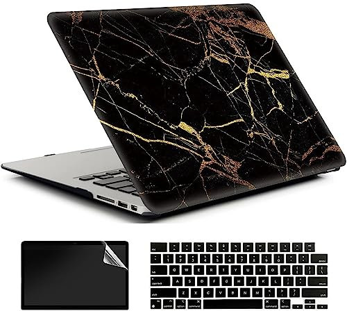 AMCJJ Funda Compatible con MacBook Pro 14 Pulgadas 2023 2022 2021 M3 A2918 A2992/M2 A2779/A2442 M1,Carcasa Rígida Plástico Cubierta & EU Teclado Cubierta & Pantalla Protecto,Mármol de Oro Negro 1