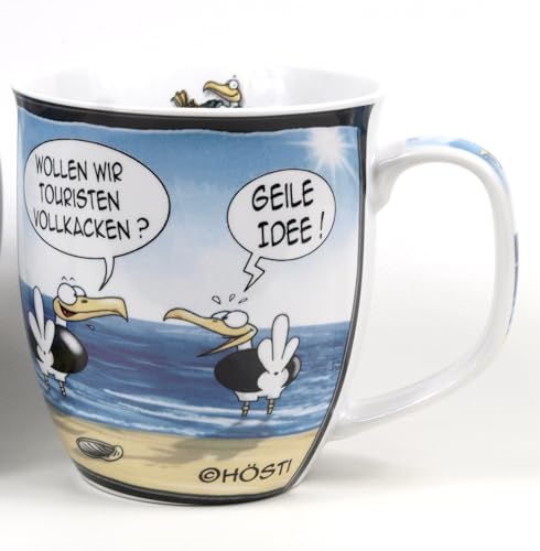 Witziger Becher Touristen vollk... Tasse Porzellan Inhalt 400ml Kaffeebecher Möwen Küste Urlaub