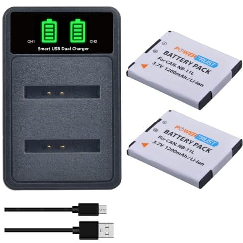 PowerTrust 2-Pack NB-11L NB-11LH Battery and Charger for Canon PowerShot a2300, a2500, a3400 is, IXUS 275, IXUS 145, IXUS 165, IXUS 175, IXUS 180, IXUS 185, IXUS 190, IXUS 285