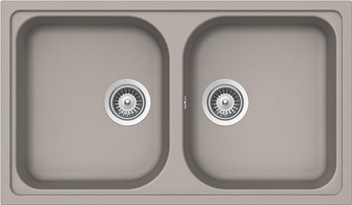 SCHOCK | Fregadero de cocina Lithos N200 2 senos, material Cristalite®, gris pardo, 860 x 500 mm