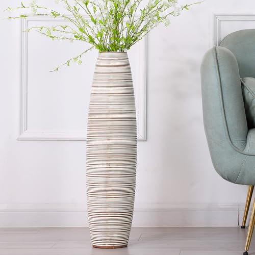 Leewadee Grand Vase A Poser Au Sol 65 cm Haut - Vase De Sol pour Fleur Ou Pampa, White Wash, Résine