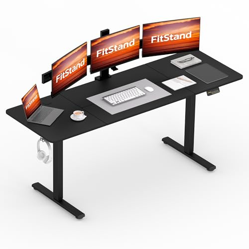 FitStand FQ1 200x80cm höhenverstellbarer Schreibtisch Electric Lift Desk mit Tischplatte, Stehpult, Lift Computertisch mit Haken, Kindersicherung, Memory-Funktion für Büro und Zuhause-Schwarz
