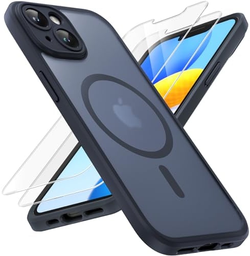 TOCOL Cover Magnetica per iPhone 13 6,1 Pollic, Compatibile con MagSafe, Protezione Fotocamera Integrata, Custodia Antiurto Traslucida Opaca, Nero