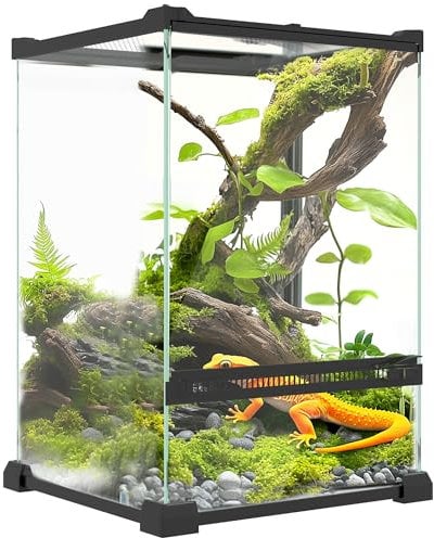 PawHut Glass Reptile Terrarium, 12L Vivarium for Lizards, Frogs, Snakes, Turtles, Tortoises, with Ventilation, 20 x 20 x 30cm