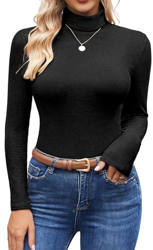 Ekouaer Turtle Neck Tops for Women Pullover Long Sleeve Womens Baselayer Top Thermal Underwear Soft Roll Neck Tank, Black, XXL