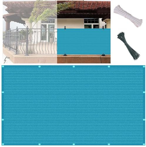 Malla Ocultacion 65 x 270 cm HDPE 185 G/M², Ligera Transparente y Polvo Toldos Laterales para Balcon con Bridas y Cuerda para Jardín Pérgola, Azul