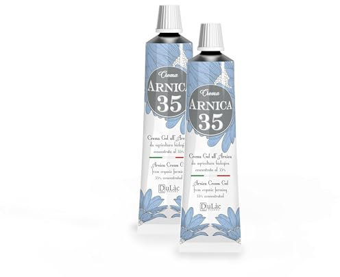 Arnika 35-35% Bio-Arnika-Gel-Creme, 2 x 50 ml, Mit Pfefferminze Und Eukalyptus, Intensive Wirkung, Geeignet Zur Massage Von Haut, Muskeln Und Gelenken, Made in Italy, 100 ml