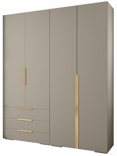 MEBLE KRYSPOL Inova 1 Möbelset - Moderne Garderobe - für Schlafzimmer, Wohnzimmer, Flur, Kinderzimmer - Ankleidemöbel - 236,7x200x47cm - Kaschmir, Handgriff Gold