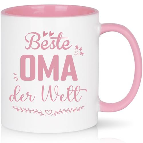 CHUIN DRUCK Kaffeetasse Geschenk für Oma zum Geburtstag - Beste Oma der Welt Tasse mit Spruch - Muttersgeschenk Weihnachtsgeschenkidee, 320ml Rosa