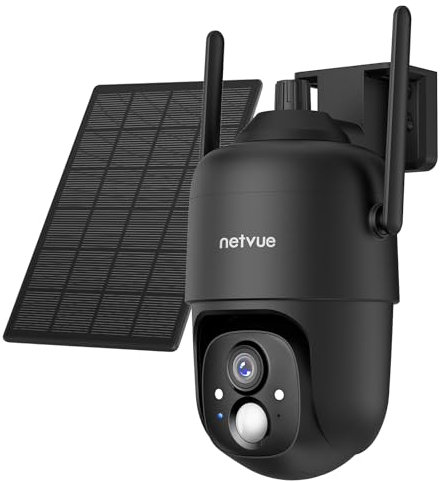 NETVUE 2K Überwachungskamera Aussen Solar, 360° PTZ Kamera Überwachung Aussen Akku, Kabellos WLAN Kamera Outdoor mit Farbnachtsicht, PIR, Automatisch Verfolgung, 2 Wege Audio, IP65