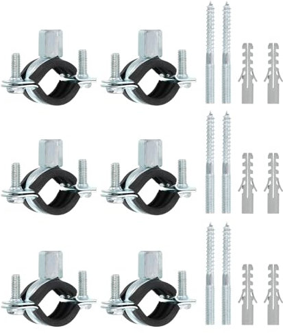 sourcing map 6 Pcs Adjustable Pipe Bracket Clamp, 3/4(19mm) Wall Ceiling Mount Split Ring Pipe Hanger Galvanized Iron Pipe Strap Support with Screw & Expansion Tube for Pipe Tube