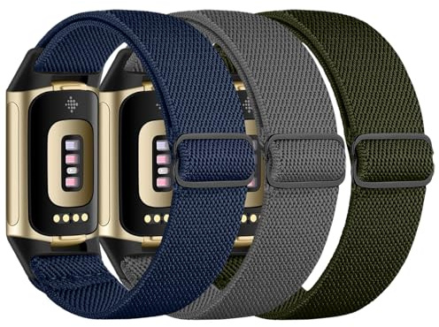 chinbersky Elastisches Armband Kompatibel mit Fitbit Charge 6 Armband/Fitbit Charge 5 Armband, Verstellbares Nylon Stoff Dehnbare Atmungsaktiv Sport Band für Fitbit Charge 6/Charge 5 Damen Herren