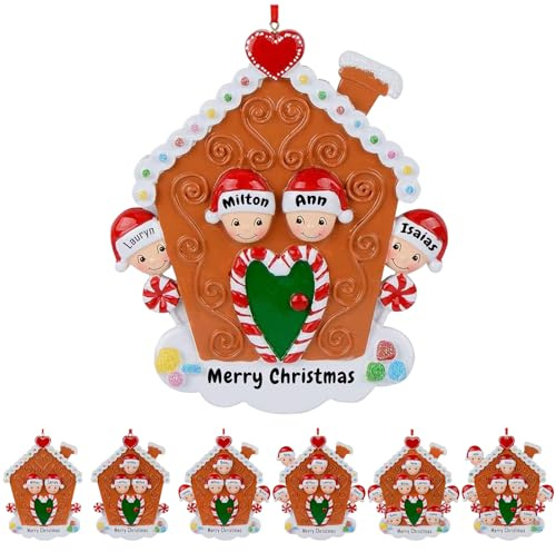 2024 Personalisierter Haus-Weihnachtsschmuck, 2/3/4/5/6/7/8-köpfige Familie, Individuelle Namen Weihnachtsbaum Anhänger Ornament, Weihnachtsbaum hängende Ornamente, 4-köpfige Familie