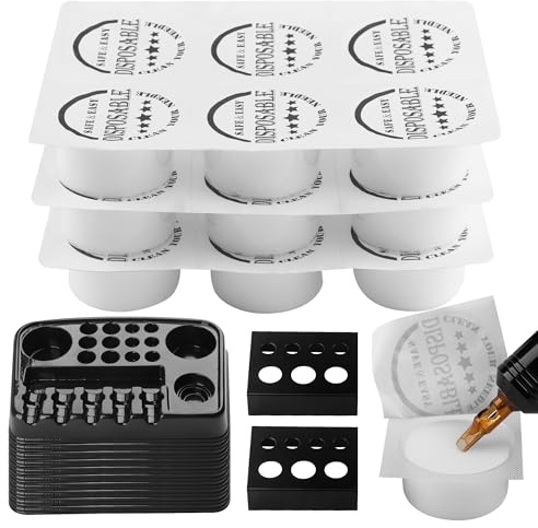RHEIN Zubehör Set 18 Dip Foam Cup und 12 Disposable Plastic Farbe and Holder Trays for Nadeln, 2pcs Mini Color Racks Tip Rinse Dip Clean for Maschine