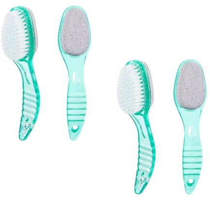 Ooloveminso - 4 cepillos de pies para ducha con mango 2 en 1, cepillo grande de piedra pómez para pies, lima de pies, eliminación de callosidades, adecuado para spa de pies, cuidado de pies suave