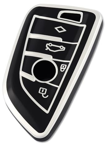 OFF WE GO Car Key Cover for BMW 4 Button Car Key X1 X2 X3 X5 X6 X7 2 5 6 7 Series TPU Car Key Protective Shell Smart Remote Control Key Case - Black Silver