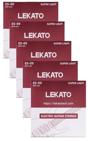 LEKATO Corde per chitarra elettrica in acciaio esagonale nichelato con rivestimento nano, 6 corde, confezione da 5/10 (5 confezioni, Super leggera 9-42)