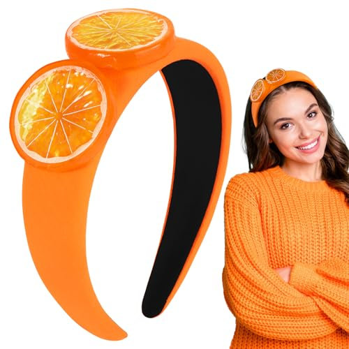 Bandeau Cheveux Large Serre-tête avec Tranches de Citron Orange Bandeau de Fruits Orange en Tissu Headband Accessoires de Coiffure Déguisement pour Femmes Filles Fête Cosplay Carnaval
